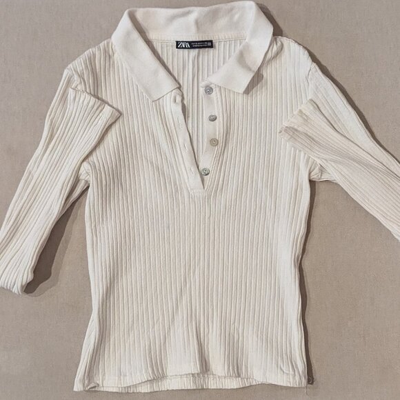 ZARA OFF-WHITE KNIT POLO US S - Picture 1 of 4